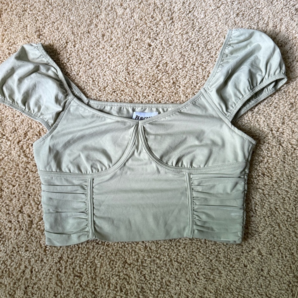 Princess Polly Puffed Sleeve Crop Top - light green size 2